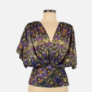 Anthropologie FEI Purple Yellow Abstract Print Kimono Top Size S